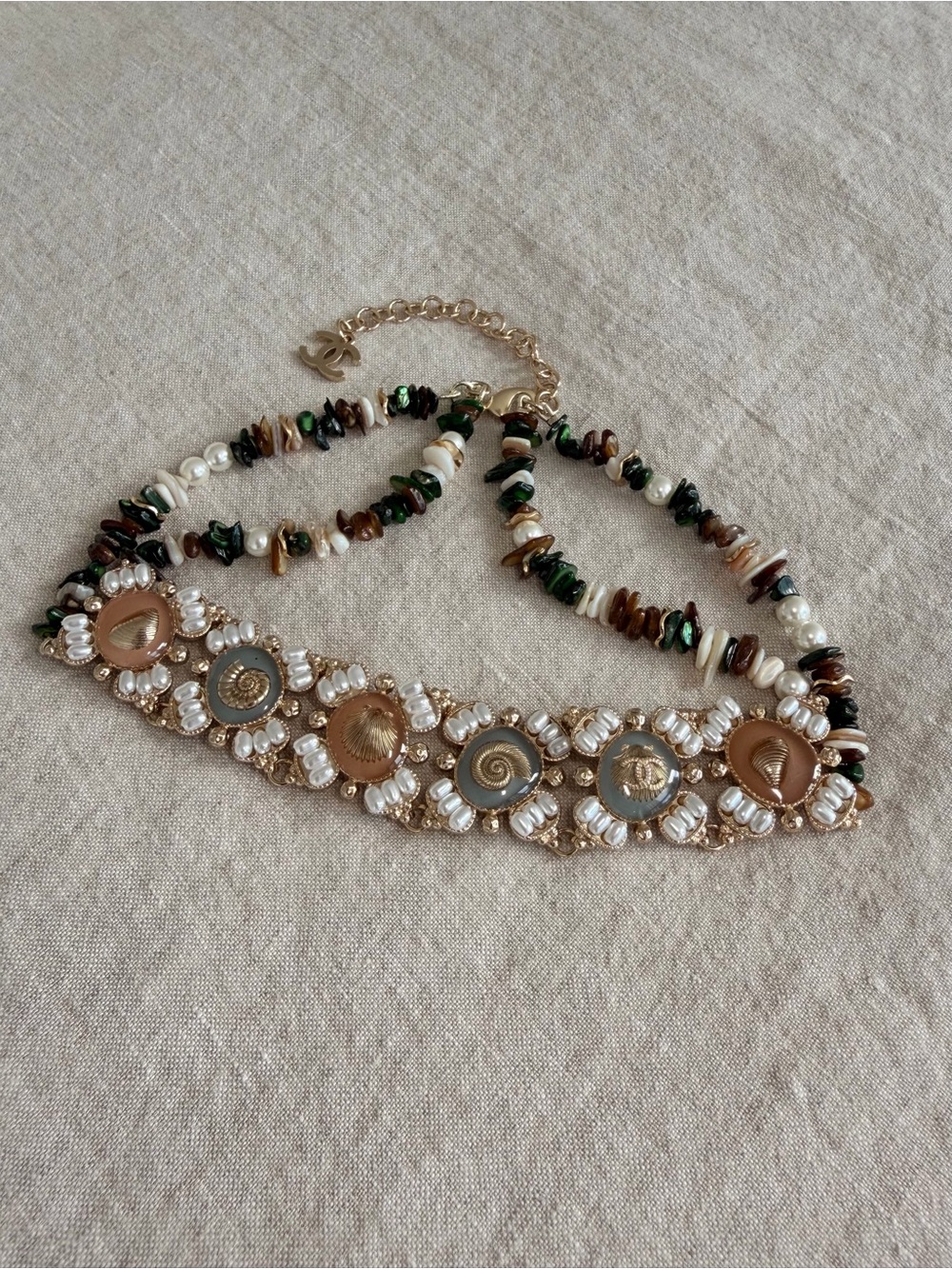 Chanel Beaded Statement Choker Necklace in Brown & Gold - Picture 9 of 14